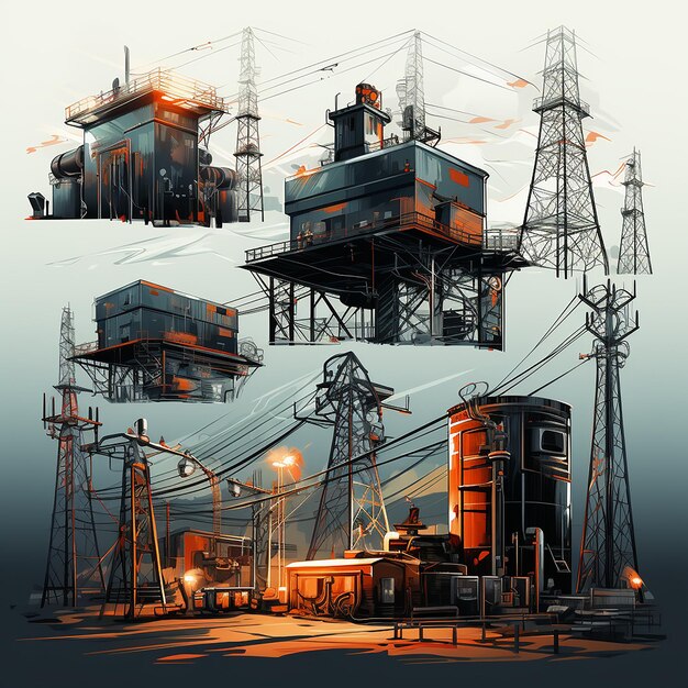 Power and energy electricity illustration set