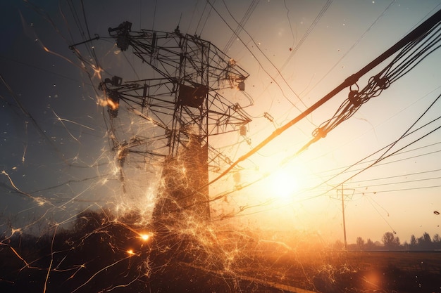 Power line breakage with sparks flying from broken wires created with generative ai