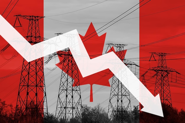 Power line and flag of Canada Energy crisis Concept of global energy crisis