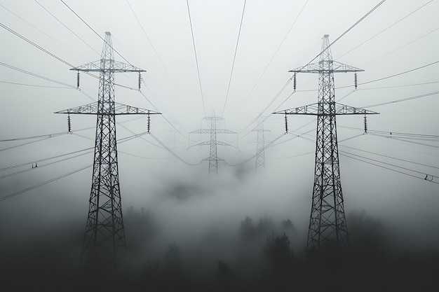 power lines and power lines in the fog