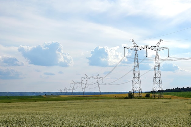 power lines running through an agricultural field