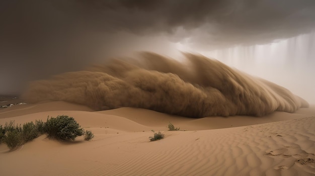 The power of nature in stunning desert sandstorm Sand swirl and dance in the air creating a dramatic and inspiring atmosphere Generative ai