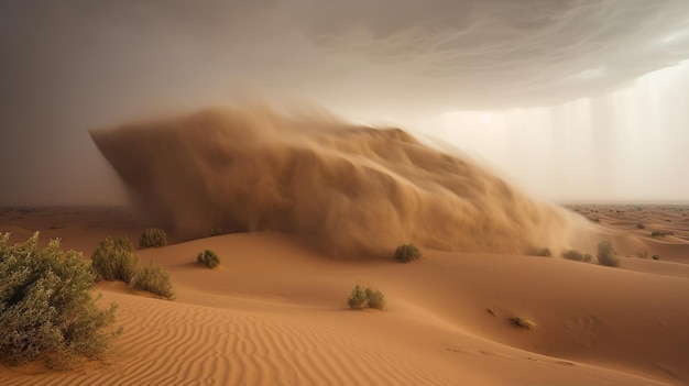 The power of nature in stunning desert sandstorm Sand swirl and dance in the air creating a dramatic and inspiring atmosphere Generative ai