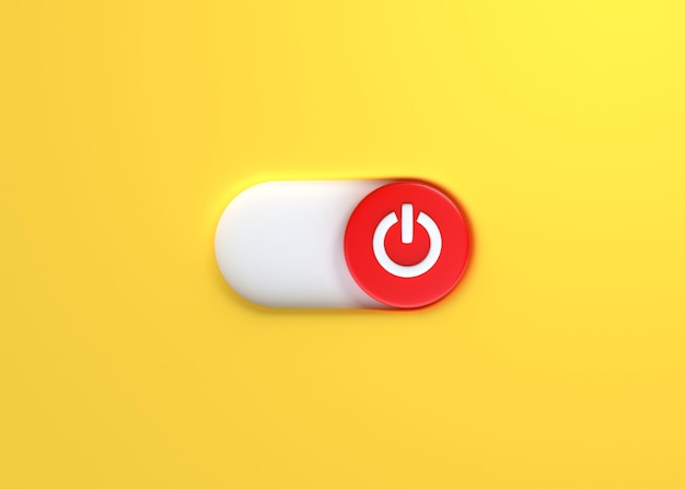 Power Off Shutdown Button or Close Button Icon on a yellow background 3D render illustration