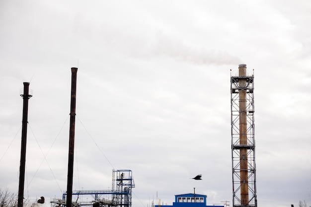 Power plant, smoke from the chimney. Air pollution environmental contamination, ecological disaster 