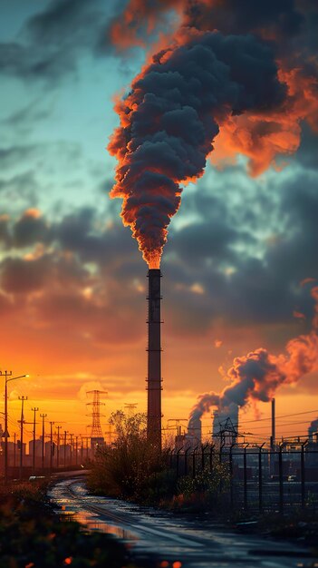 a power plant with smoke coming out of it and a power plant in the background