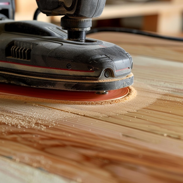 Photo a power sander smoothing a wooden surface