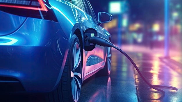 Power supply connected to electric vehicle charge battery EV charging station for electric car or Plugin hybrid car Automotive innovation and technology concepts Generative Ai