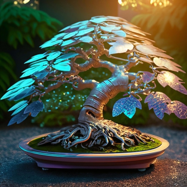 Powered by integrated solar panels this bonsai pulses with energy