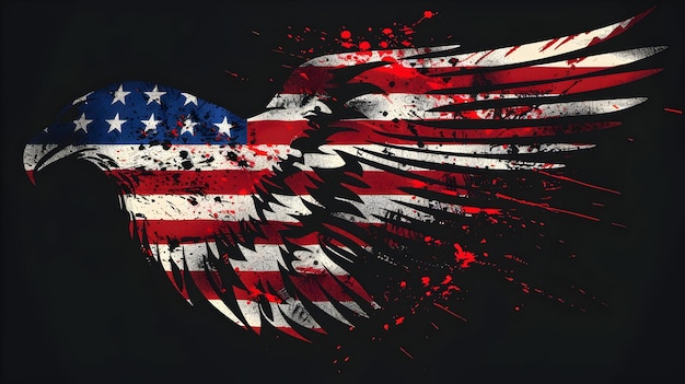 Powerful American Eagle with Patriotic Flag Wings on Dark Background