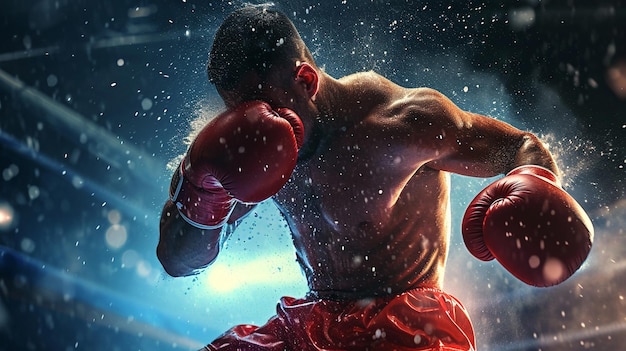 A powerful banner featuring a boxer in the heat of a match