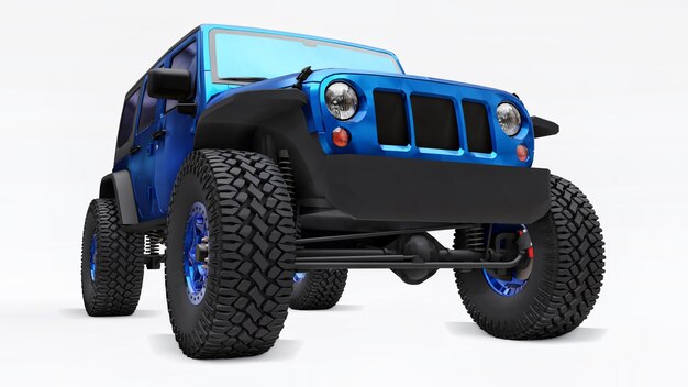 Powerful blue tuned SUV for expeditions in mountains swamps desert and any rough terrain