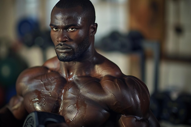 Powerful Bodybuilder in Gym Performing Intense Barbell Workout Displaying Muscular Build and Strengt