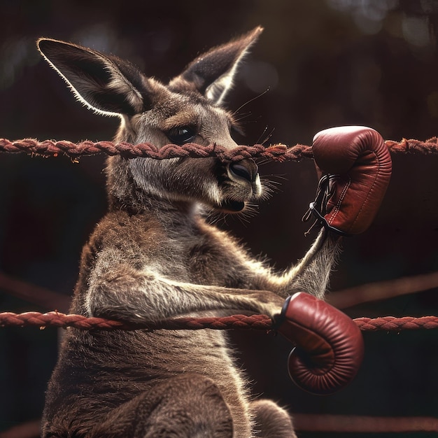 Photo powerful boxing kangaroo ready for the ring