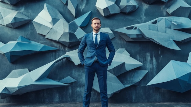 Photo powerful businessman amidst modern art and fighter jets