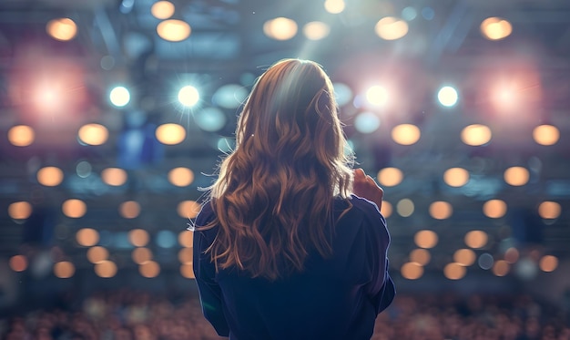 Powerful Businesswoman Delivering Keynote Speech at Conference