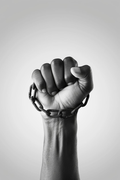 Photo powerful clenched fist breaking free from chains symbol of liberation book cover design