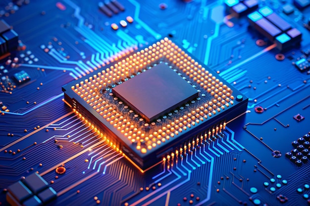 powerful computer processor microchip with the word representing artificial intelligence