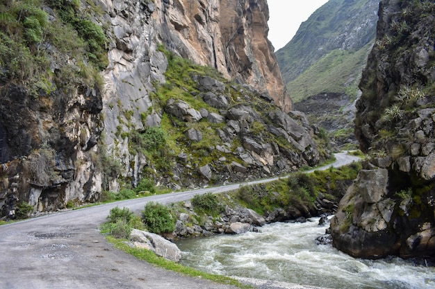 Powerful descent of the river between hills