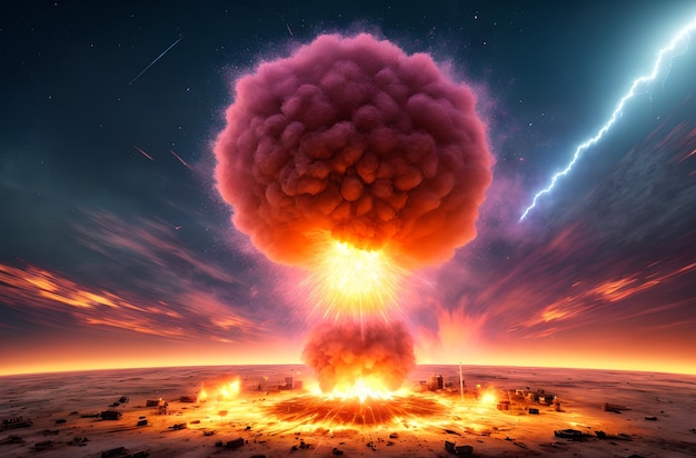 A powerful explosion blast from the bomb Nuclear bomb tests Generative AI