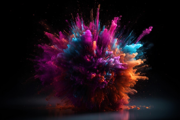 Powerful explosion of neon colorful dust