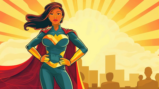 Powerful Female Superhero Leading the Charge Inspirational Leadership and Empowerment Concept