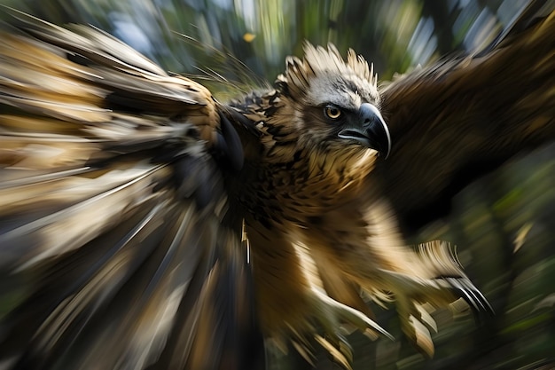 Photo powerful griffin mid flight with dramatic motion blur and cinematic depth