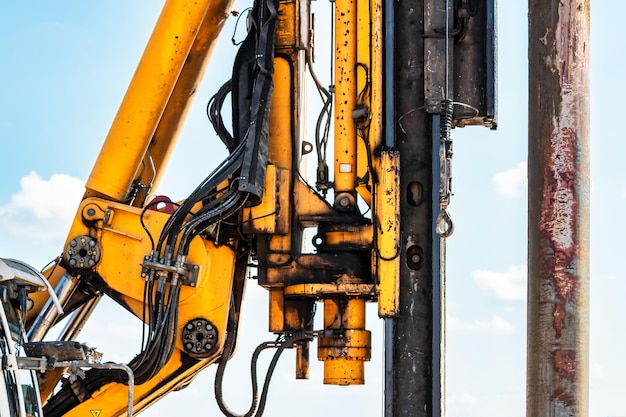 Powerful hydraulic drilling rig at a construction site The device of pile foundations Bored piles Heavy construction equipment