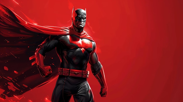 A powerful illustration of Batman in a red suit ready for action