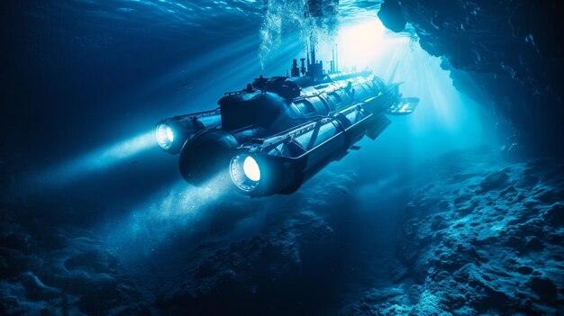 Photo a powerful image of a deepsea exploration submarine highlighting the mysteries and exploration of the ocean depths