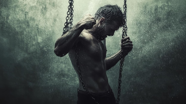 A powerful image of a man bound by chains symbolizing overcoming adversity breaking free from