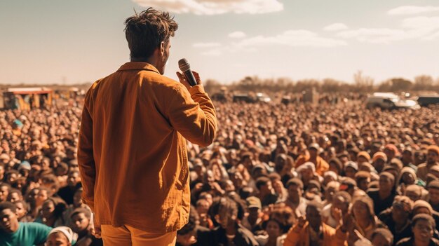 A powerful image of a young leader addressing a crowd inspiring others and making a positive impact