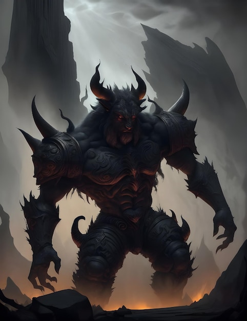 Powerful and Menacing Minotaur Awaits Its Adversaries in a Dark and Mysterious Scene