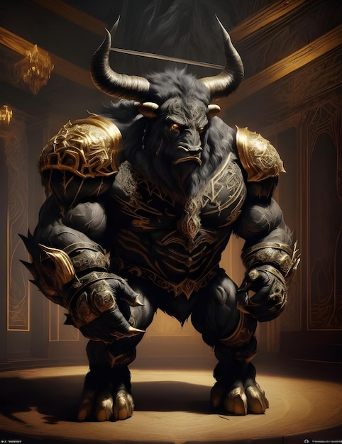 Powerful and Menacing Minotaur Awaits Its Adversaries in a Dark and Mysterious Scene