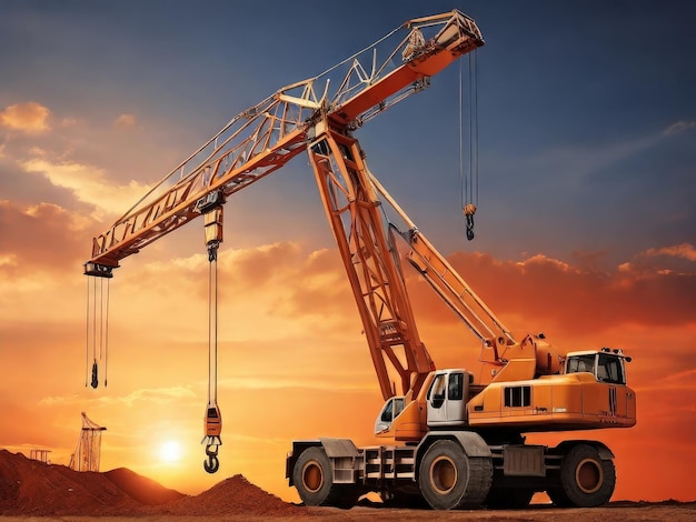 Powerful Mobile Crane at Sunset on Construction Site Ai generative