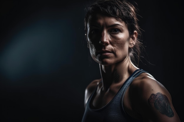 Powerful portrait of a female athlete in action showing strength and determination