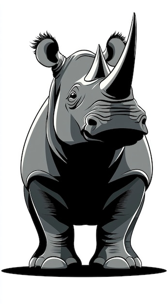 Powerful Rhino Illustration in Black and White