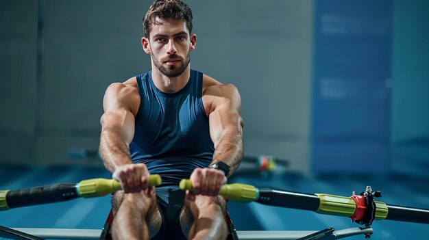 Powerful Rower Stroking Through Water