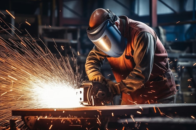 Photo a powerful shearing machine in action cutting through metal in a busy industrial factory