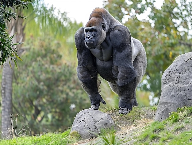 Photo powerful silverback gorilla standing tall in natural habitat