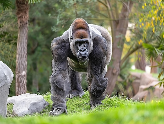 Powerful Silverback Gorilla Standing Tall in Natural Habitat