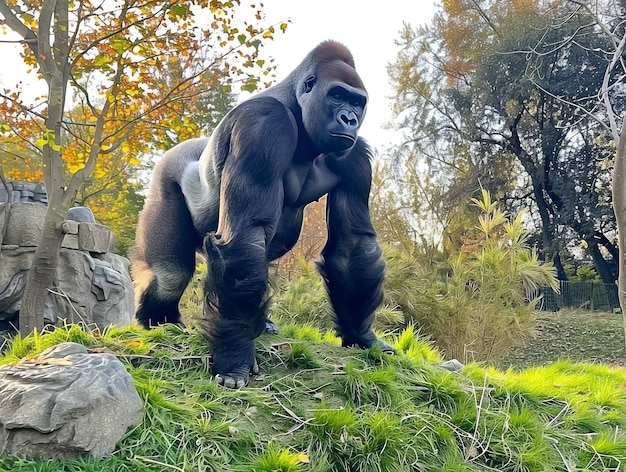 Powerful Silverback Gorilla Standing Tall in Natural Habitat