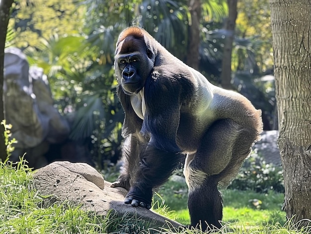 Powerful Silverback Gorilla Standing Tall in Natural Habitat