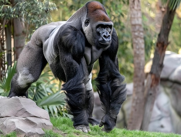 Powerful Silverback Gorilla Standing Tall in Natural Habitat