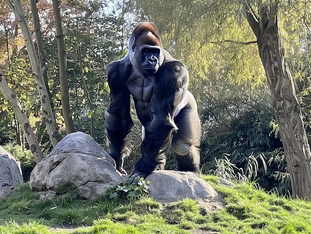 Photo powerful silverback gorilla standing tall in natural habitat