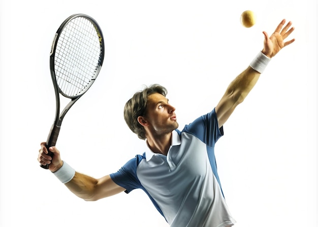 Photo powerful tennis player serving with clean white background