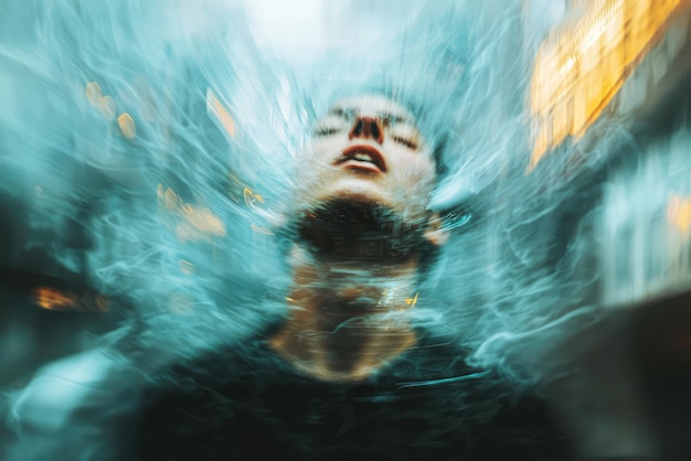 A powerful visual representation of anxiety showing an individual submerged in an overwhelming emotional haze trapped in their own thoughts