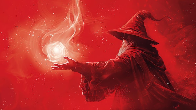 A powerful wizard conjures a glowing orb of energy