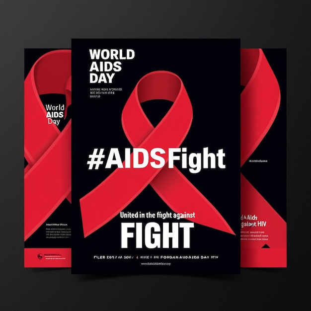 Photo powerful world aids day flyer design bold title aids fight hashtag vibrant red ribbon modern minimalist style action and awareness