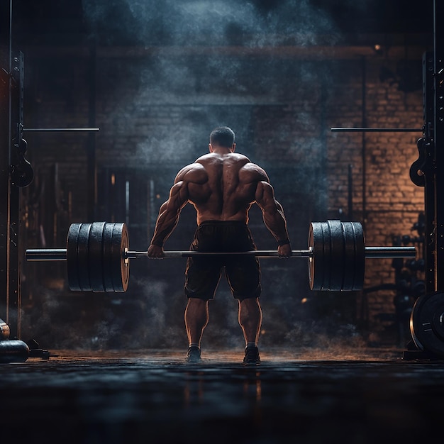 Powerlifting in a Hardcore Gym A powerful scene featuring a muscular individual engaged in power